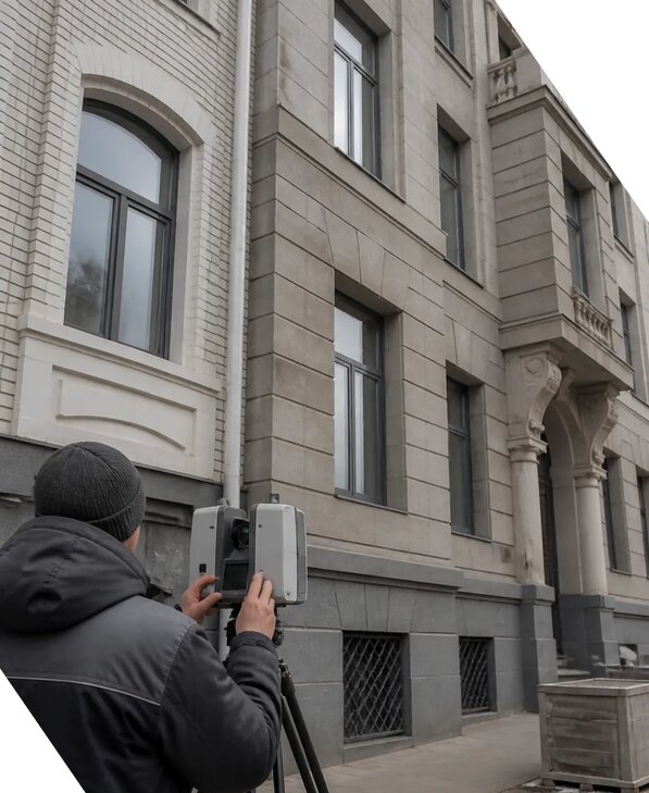 Лазерное сканирование фасадов зданий для обследования в Пскове